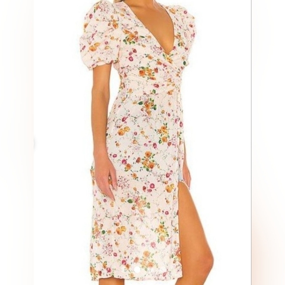 Revolve x House of Harlow 1960 Maeve Midi Floral Top Puff Sleeves Leg Slit S - Picture 11 of 16